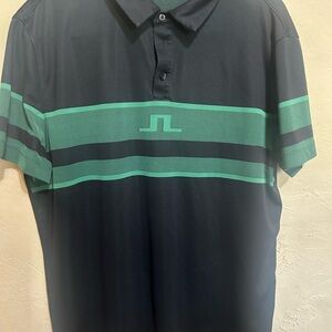 J.Lindeberg Black Polo with Green Stripes
